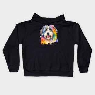 Polish Lowland Sheepdog Watercolor Portrait Kids Hoodie